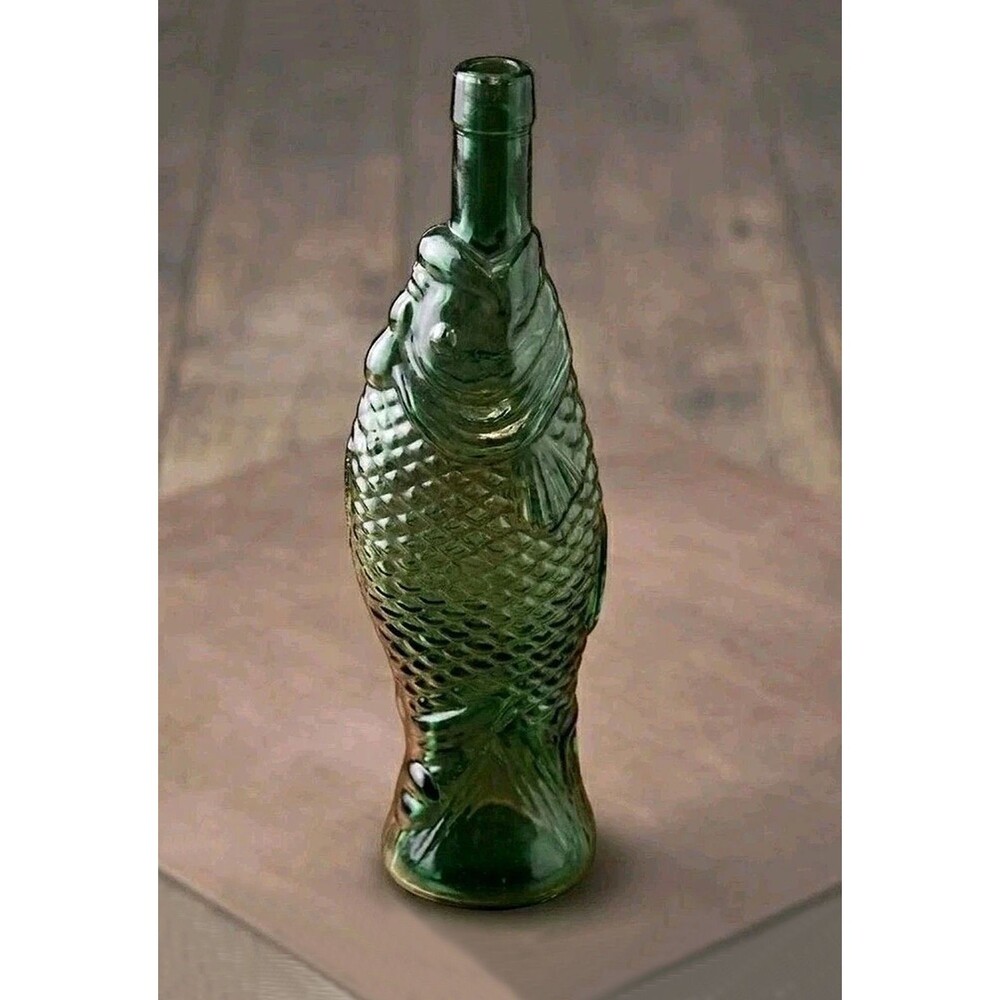Vintage Italian Green Glass Fish Shaped  Wine Bottle Antinori Decanter 13"
